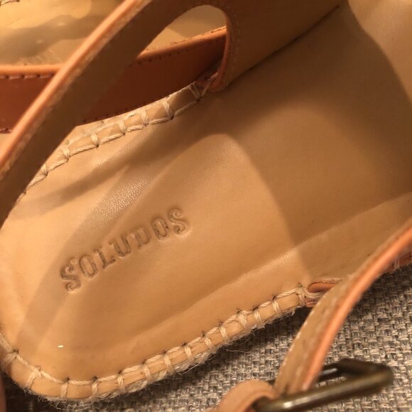 Saludos SIZE 8 Ali Sport Leather Sandals Jute Stitched Camel Tan White - Picture 9 of 12